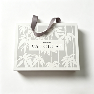 Good price High End Recycled Gift Bags Made from Recyclable Art Paper with Bamboo Leaf Embossed Design and Satin Ribbon Handle online