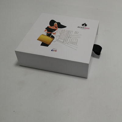Good price White Makeup Packaging Boxes Paper Cardboard Drawer Box With Black Ribbon online