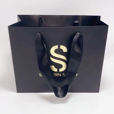 Good price Exquisite Black Kraft Paper Bag Silk Handle Custom Printed Paper Shopping Bags online